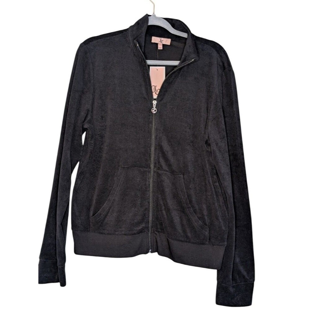 NWT Juicy Couture Fairfax Mock neck Black Terry Cloth Zip-Up Track Jacket sz XL